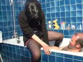 Dark-haired French girlfriend gets an old dudes cock in her asshole