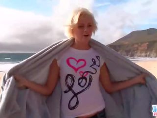 Nasty youngster Blonde Fingers Herself On Beach
